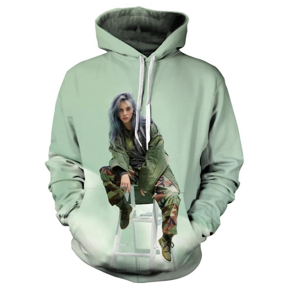 爆款欧美billie eilish范眼睛3d数码印花连帽卫衣潮情侣 可做童装