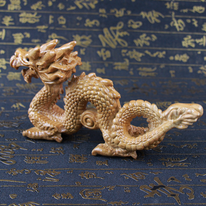 桃木青龙摆件立体木质龙生肖属龙雕刻龙摆件手工雕刻家居工艺品