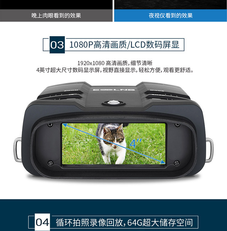 全黑高清数码变焦红外线双筒夜视仪拍照录像双目大屏巡山侦查