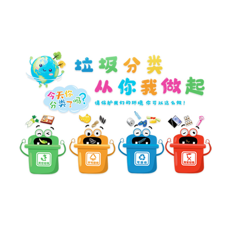 ch69004垃圾分类标识贴纸幼儿园环创材料墙面装饰主图贴墙画