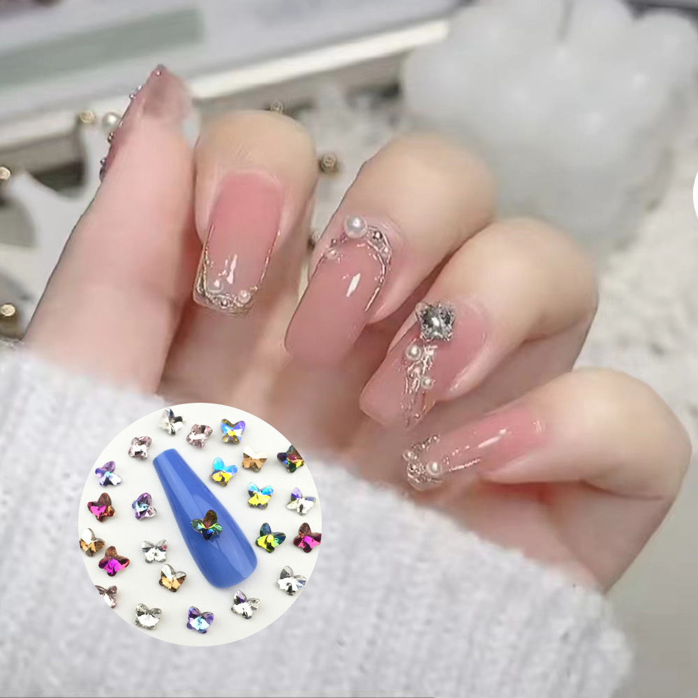 新品指尖蝴蝶美甲钻石粉色迷你小蝴蝶指甲贴钻 diy美甲饰品水钻