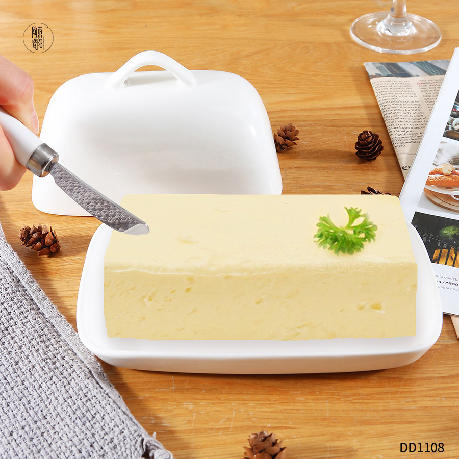 定制纯白色黄油盒陶瓷黄油碟带盖套装 牛油碟西餐盘黄油碟定做