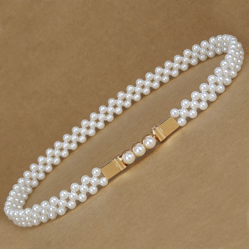 新款珍珠腰链女士时尚百搭腰带水钻装饰连衣裙甜美金属扣韩版裙子