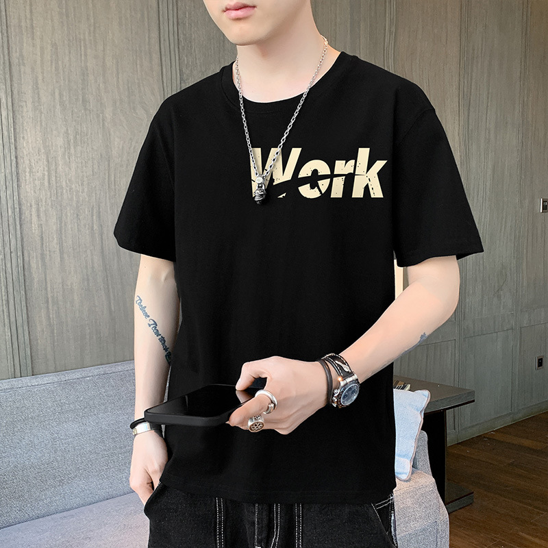 Men's Short-Sleeved T-shirt Men's Summer round Neck Half-Sleeved Men's T Fashion Brand Men's plus Size T-shirt Youth Undershirt Short-Sleeved Men