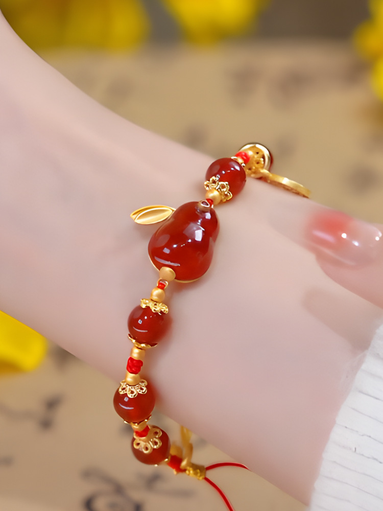 Red Agate K Gold Animal Year Rabbit Bracelet Female Hetian Jade Escaped Princess Bracelet New Year Gift