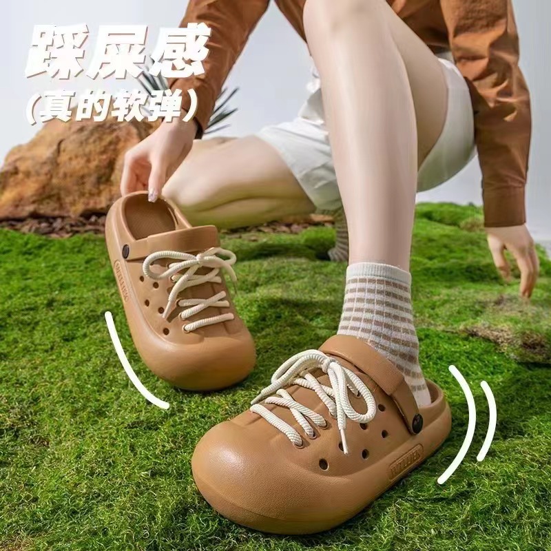 2024 new coros shoes female student ins korean style eva lace-up closed toe sandals summer non-slip outdoor beach