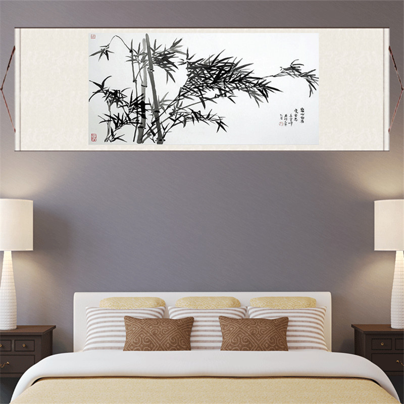 竹报平安风水挂画花鸟画竹子国画丝绸卷轴画横幅客厅装饰画玄关画