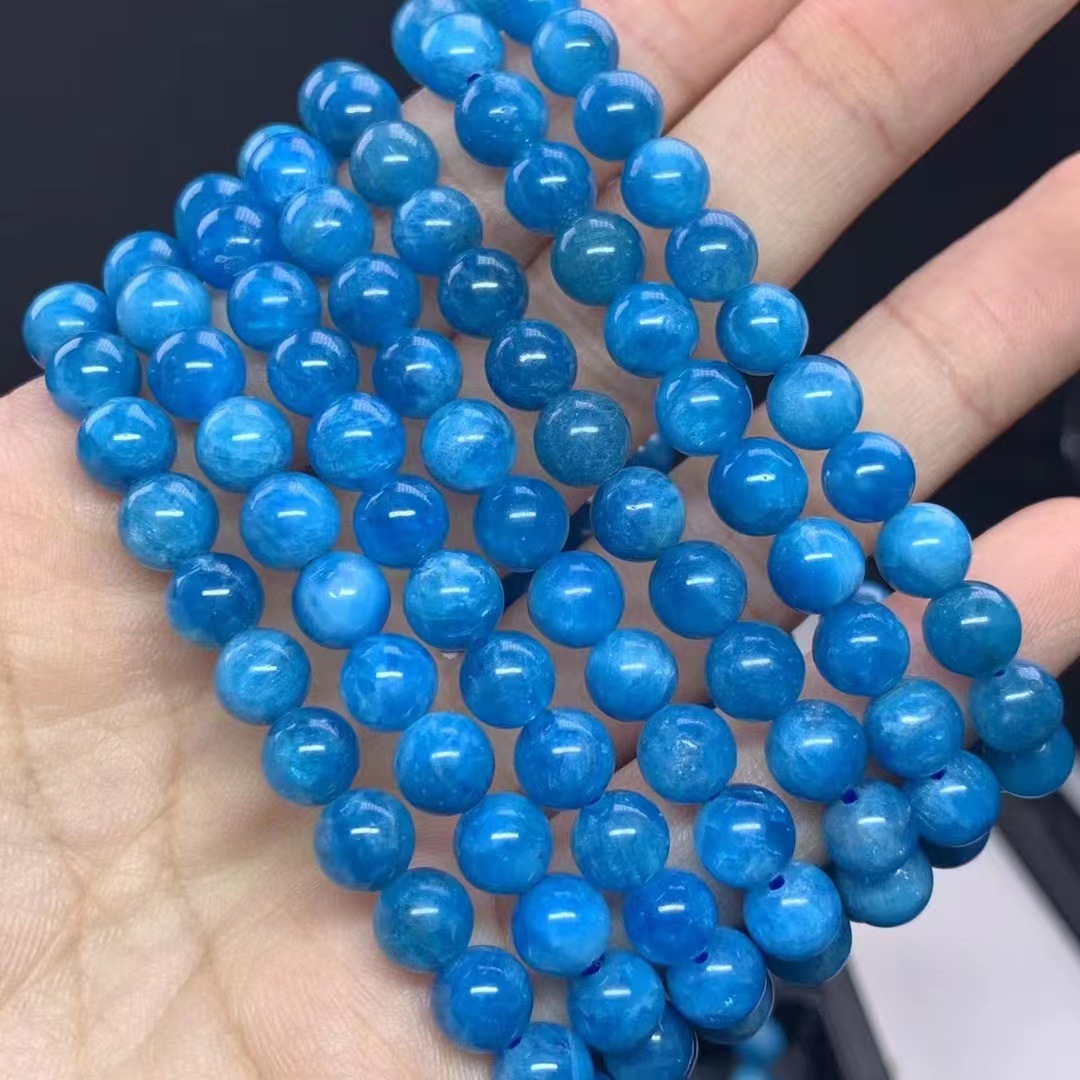 天然蓝磷灰石手串浅克莱因蓝色磷灰石手链带灵动猫眼简约时尚饰品