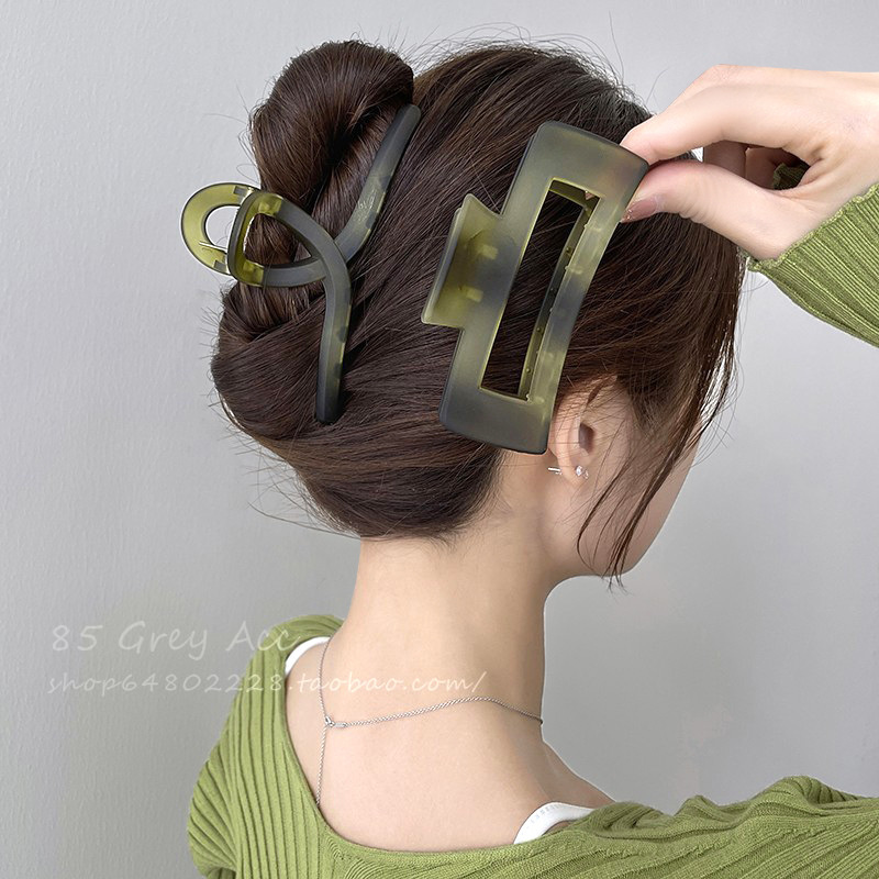 韩版磨砂绿色发夹女夏后脑勺盘发抓夹优雅高级感鲨鱼夹子发卡头饰