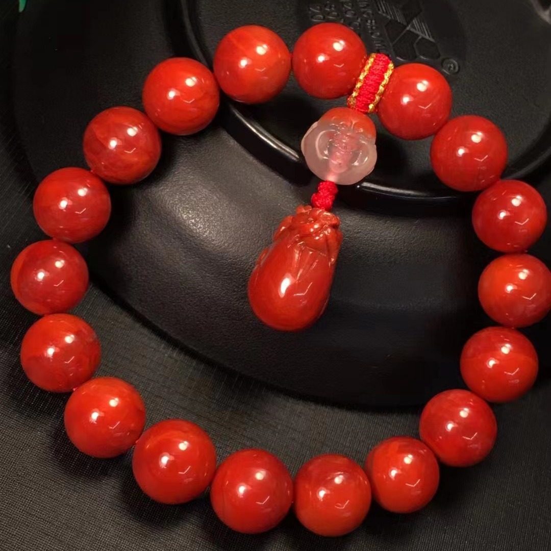 天然瓦西南红佛珠手链手串搭配鸿运当头笑佛头貔貅招财小吊坠满色