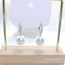 通体纯银珍珠琥珀圆珠耳环配件10-14mm正圆纯银耳扣 镀真白金耳环