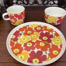 芬兰Marimekko UNIKKO游霓可印花系列三件套餐具礼盒装盘碗马克杯