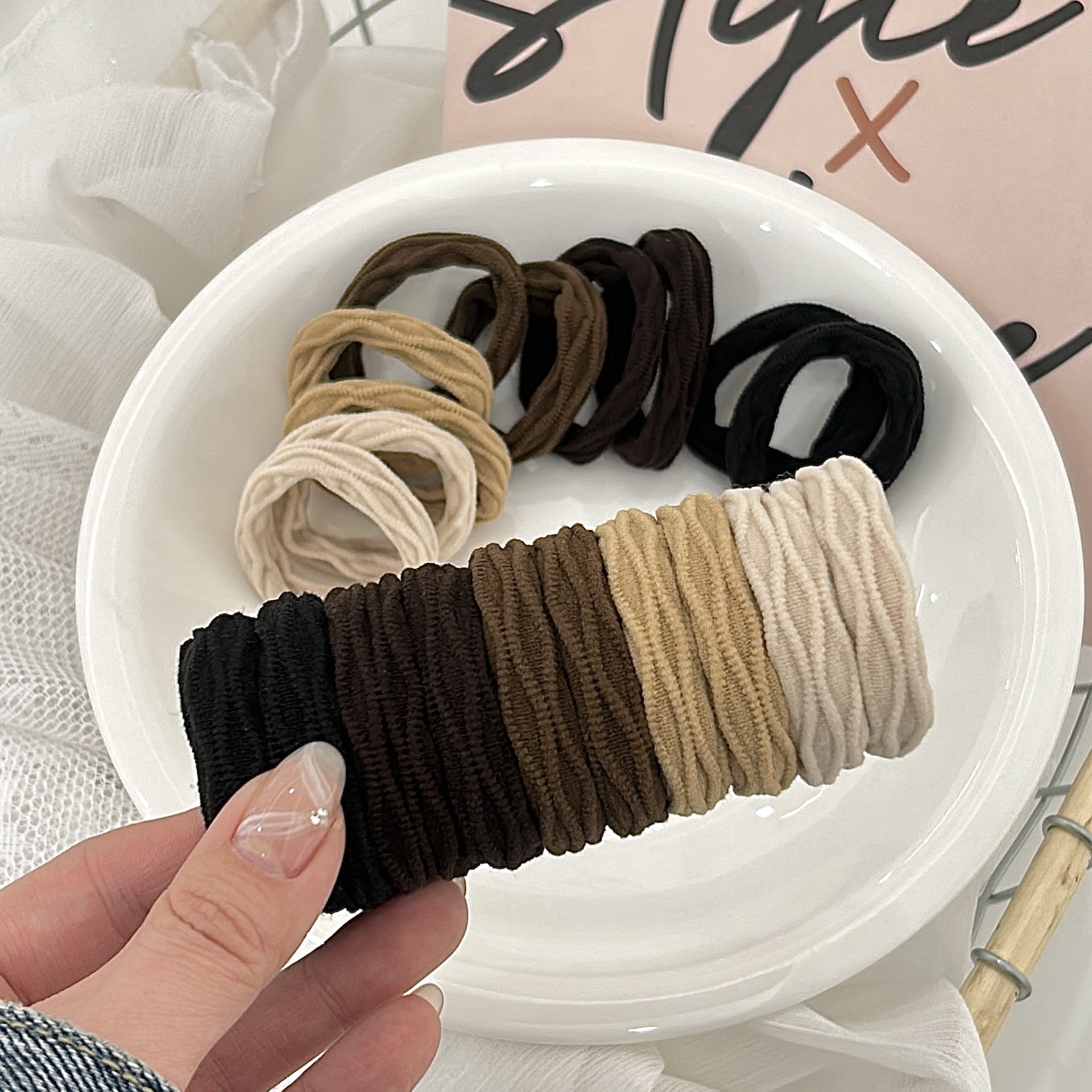 网红耐用高弹力皮筋女10个装加粗菱形发圈咖色简约气质高级感头绳
