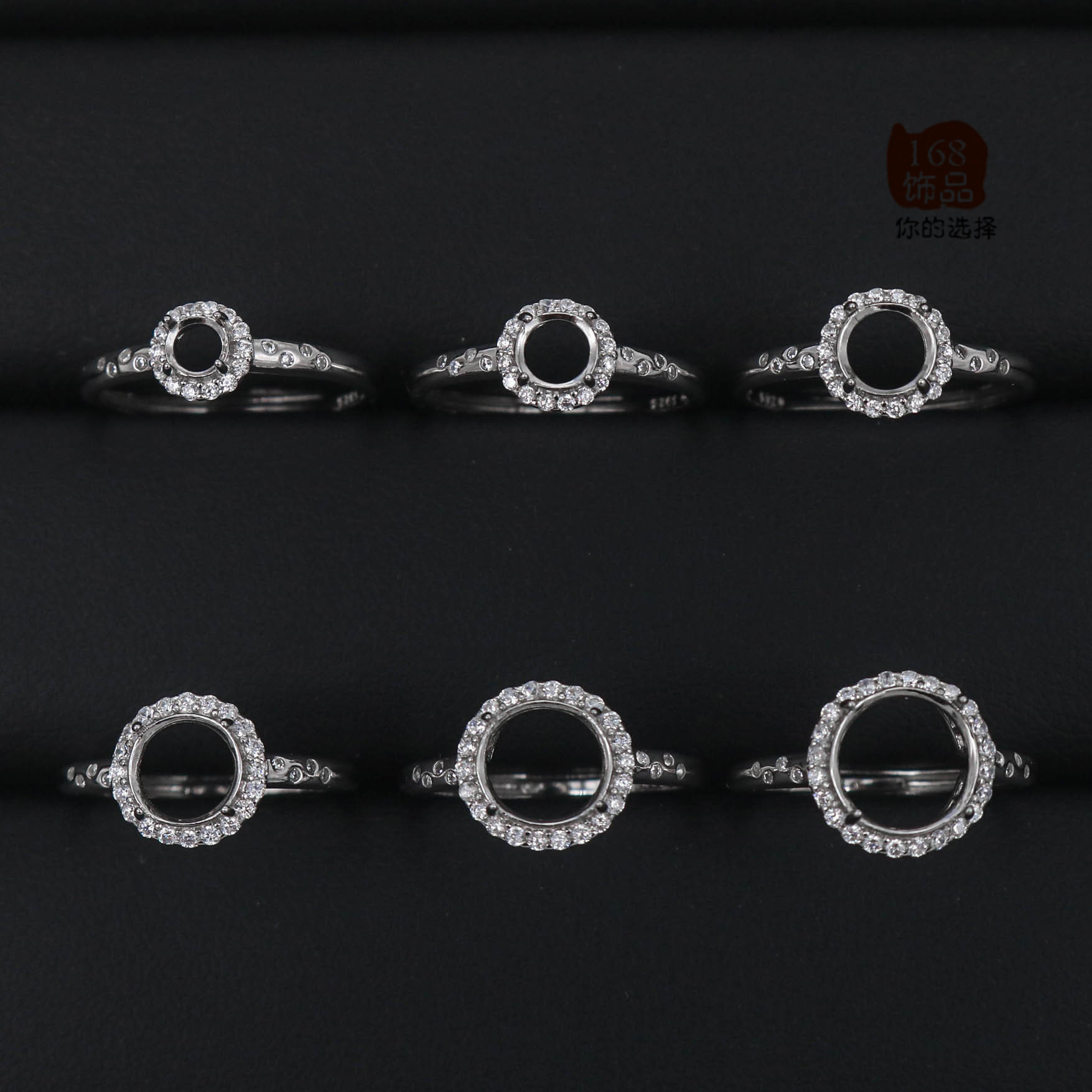 戒托925银圆形4-9m四爪活口戒指空托 翡翠玉镶嵌彩色宝石戒指托