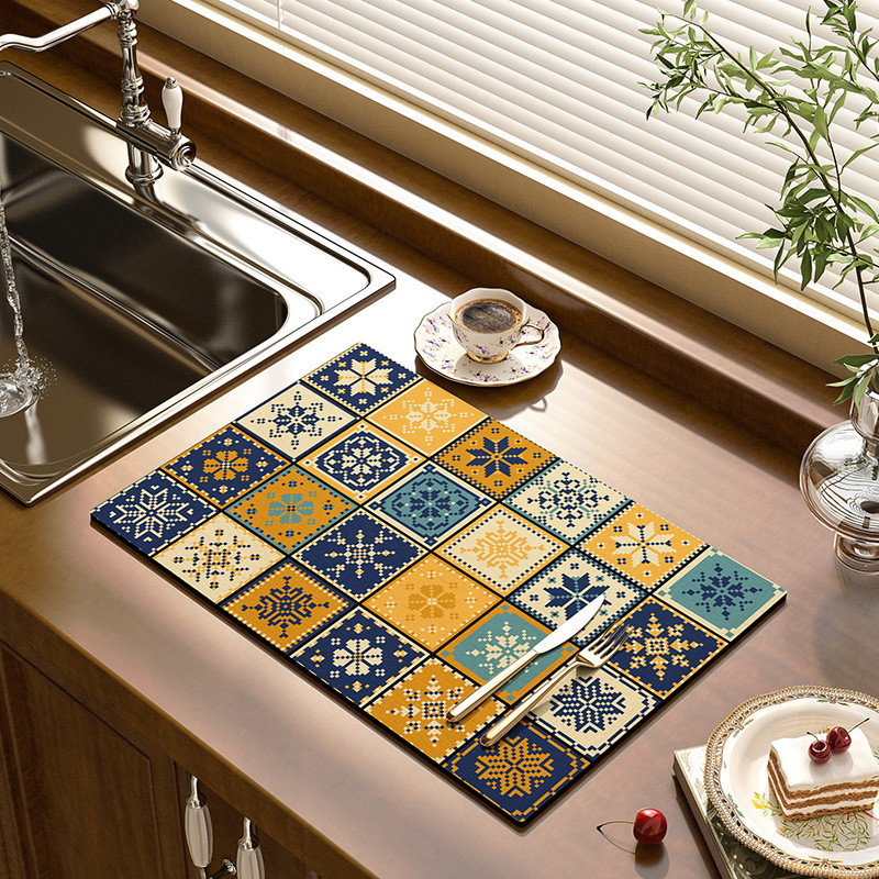 Nordic Retro Tile Diatom Mud Absorbent Pad Desktop Tableware Heat Insulation Anti-Scald Coaster Kitchen Table Top Water Draining Pad