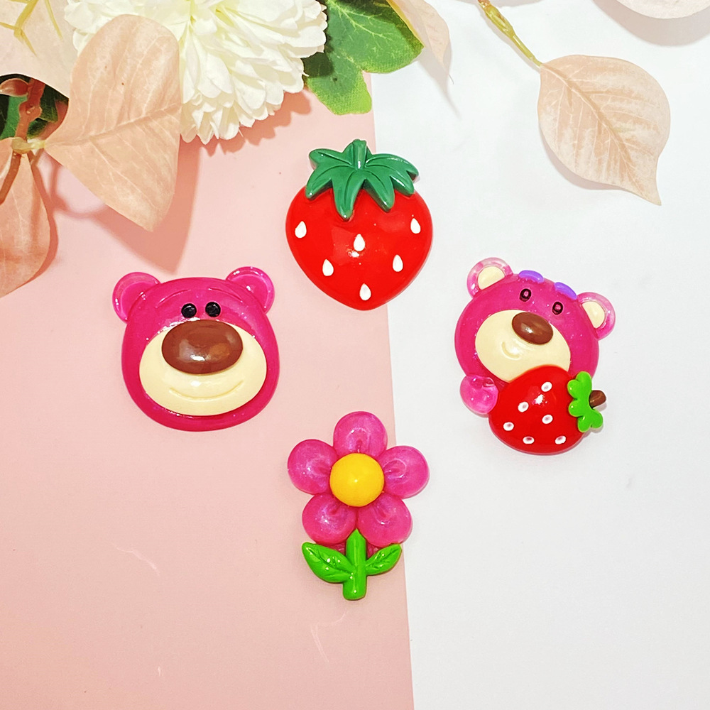 Large Luminous Strawberry Bear DIY Cream Glue Cell Phone Shell Accessories Refridgerator Magnets Hole Shoes Stationery Box Resin Patch