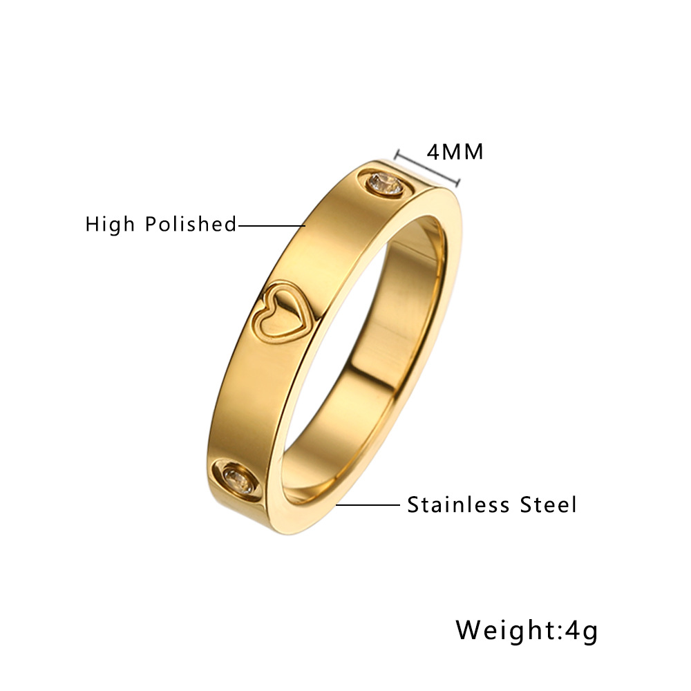Amazon Cross-Border Wholesale Love Ring 18K Heart-Shaped Couple Ring Diamond 520 Peach Heart Titanium Steel Ring