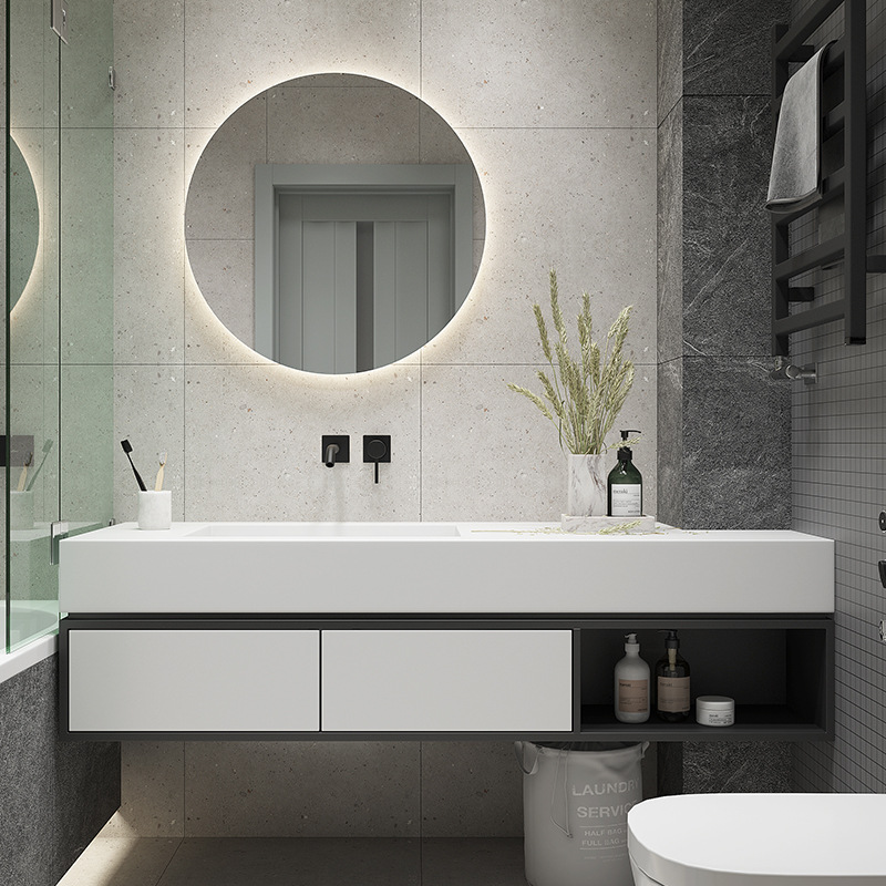 极简轻奢浴室柜组合现代简约卫生间洗漱台北欧橡胶木洗脸池洗手台