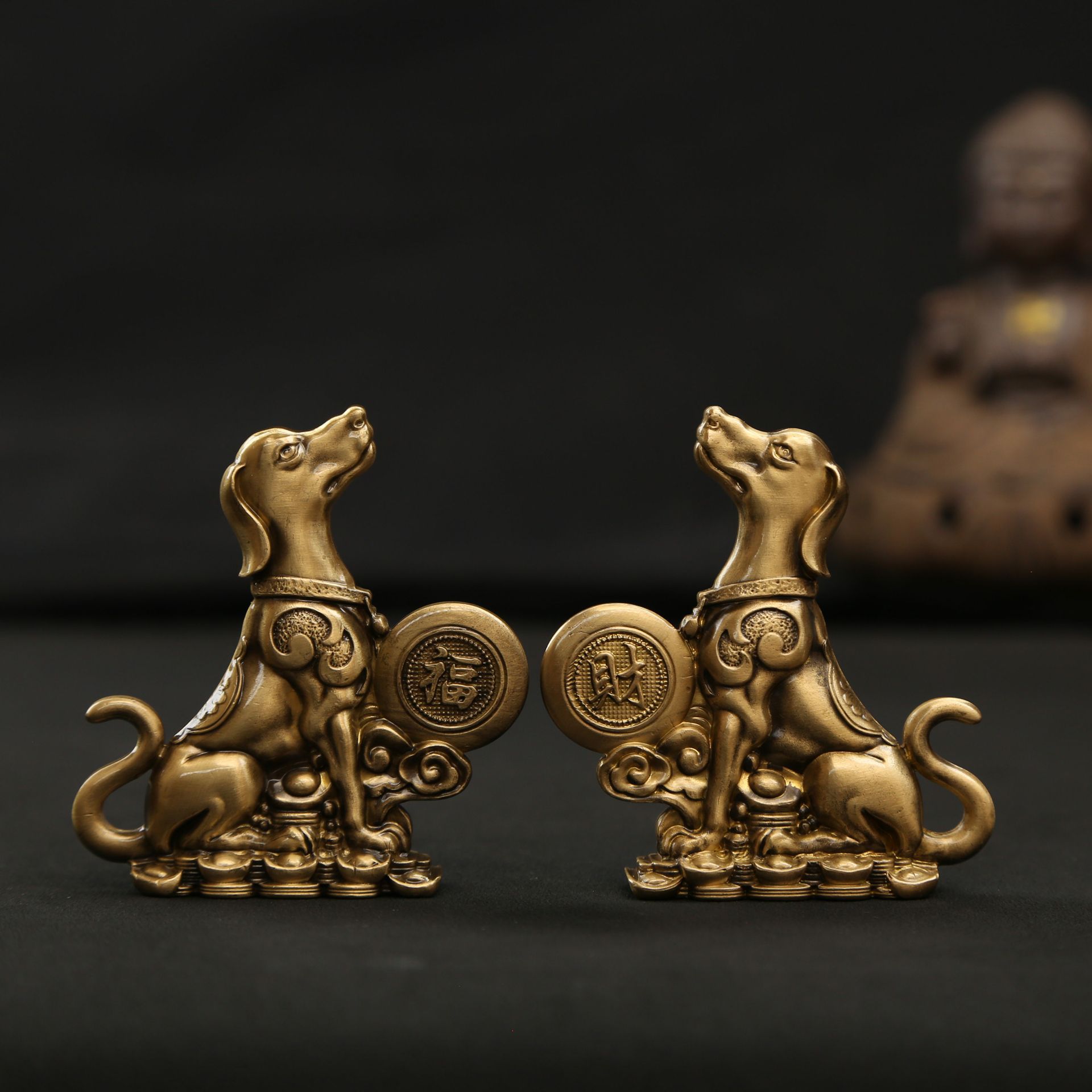 黄铜招财狗工艺品摆件客厅桌面玄关办公室家居装饰品汽车内饰复古