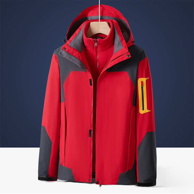 Autumn and Winter Outdoor Shell Jacket Men's Three in One Two-Piece Set Detachable Windproof Waterproof Mountaineering Suit Entry Jacket Women