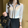 Real shot black and white Hit color Chiffon shirt 2022 Spring new pattern Korean Edition Versatile jacket Long sleeve Lapel Blouse Real shot black and white Hit color Chiffon shirt 2022 Spring new pattern Korean Edition Versatile jacket Long sleeve Lapel Blouse