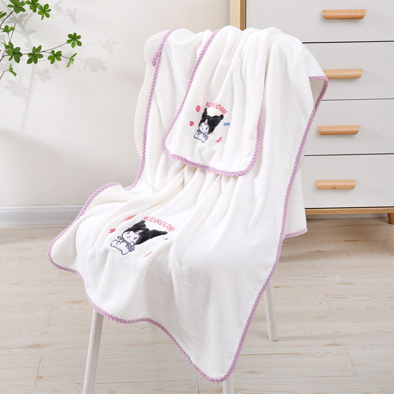 Coolomi Towel Bath Towel Set Polyester Brocade Material Soft Absorbent Lint-Free Cartoon Cute