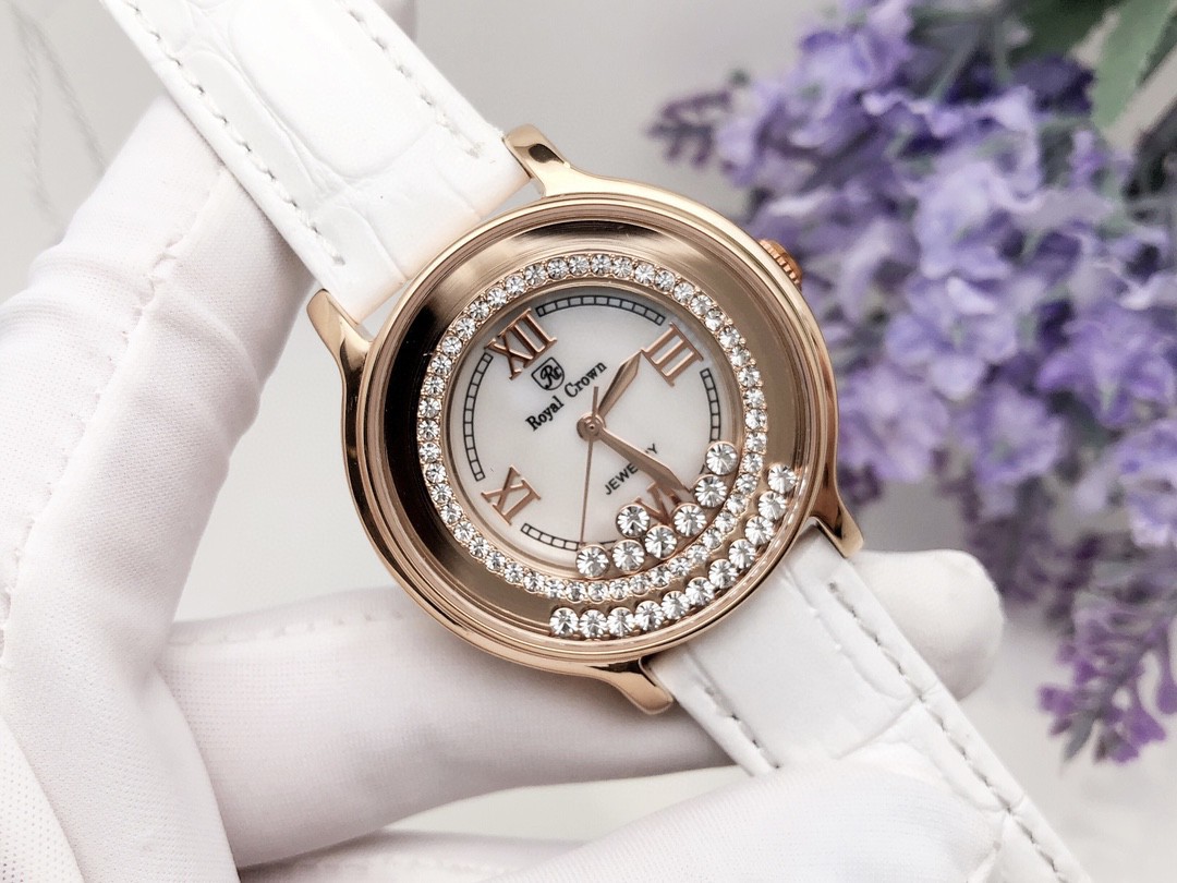 royalcrown萝亚克朗手表女时尚皮带镶钻休闲时来运转时装表石英表