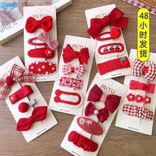 2/4PCS Red Hair P for Girls Fabric Bow Bangs Clips Christmas