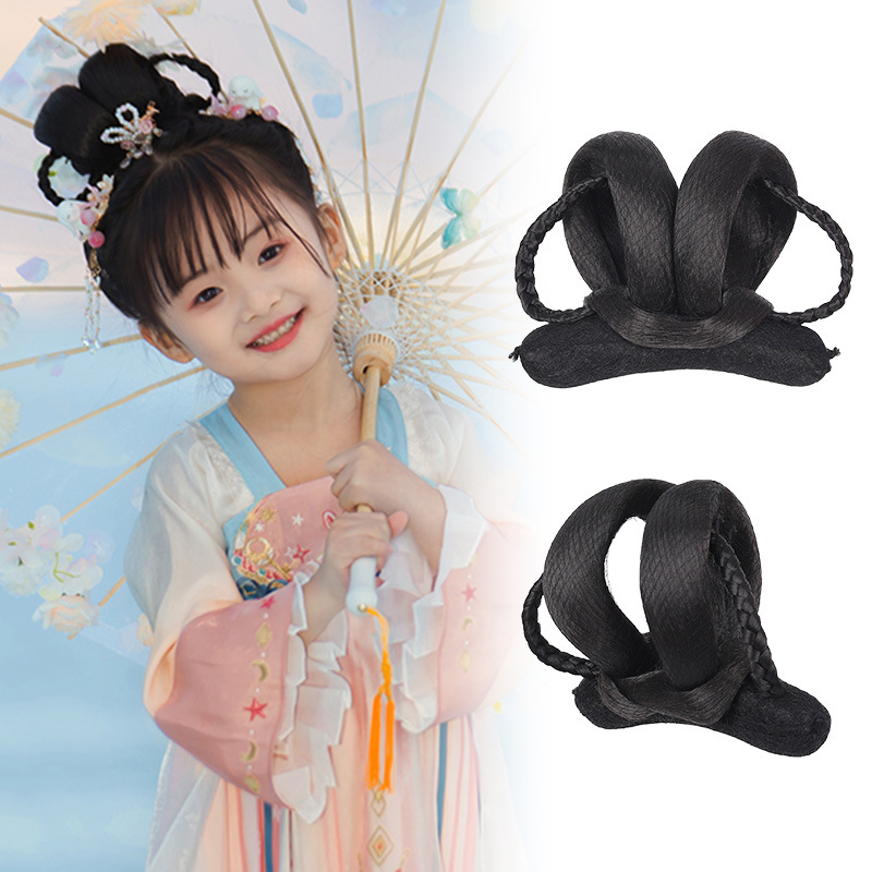 古装汉服假发女儿童一体式兔耳造型芊芊发髻古风唐制日常垫发包