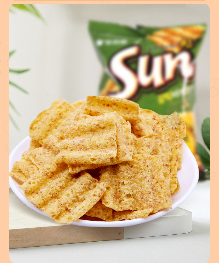 韩国好丽友太阳玉米片蒜香味80g休闲零食锅巴脆片波浪薯片玉米片