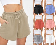 2023亚马逊 女式夏季舒适休闲运动短裤弹性棉质抽绳双口袋跑步短