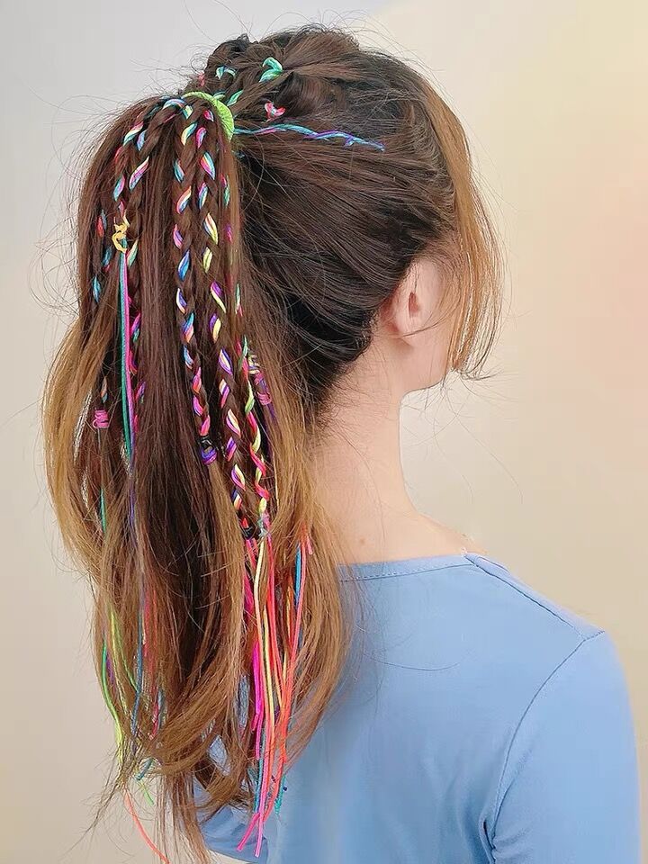 云南七彩编发彩绳接发绳 藏辫民族风舞台造型脏辫头绳编发辫现货