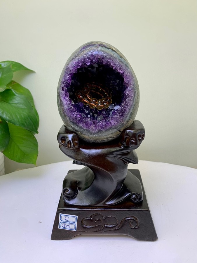 天然乌拉圭紫晶恐龙蛋紫晶洞聚宝盆居家办公摆件批发颜色浓郁