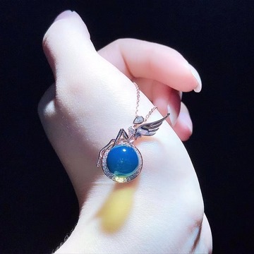 十五款10mm墨西哥蓝珀精工镶嵌s925银吊坠净水高品质深圳松岗琥珀