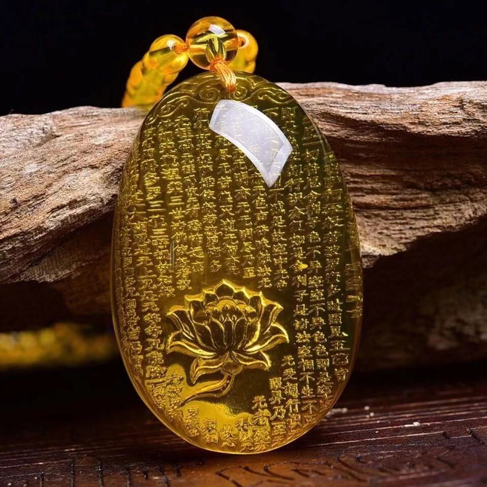 金珀吊坠蜜蜡阴雕项链招财辟邪心经吊坠男女款毛衣链生日礼物