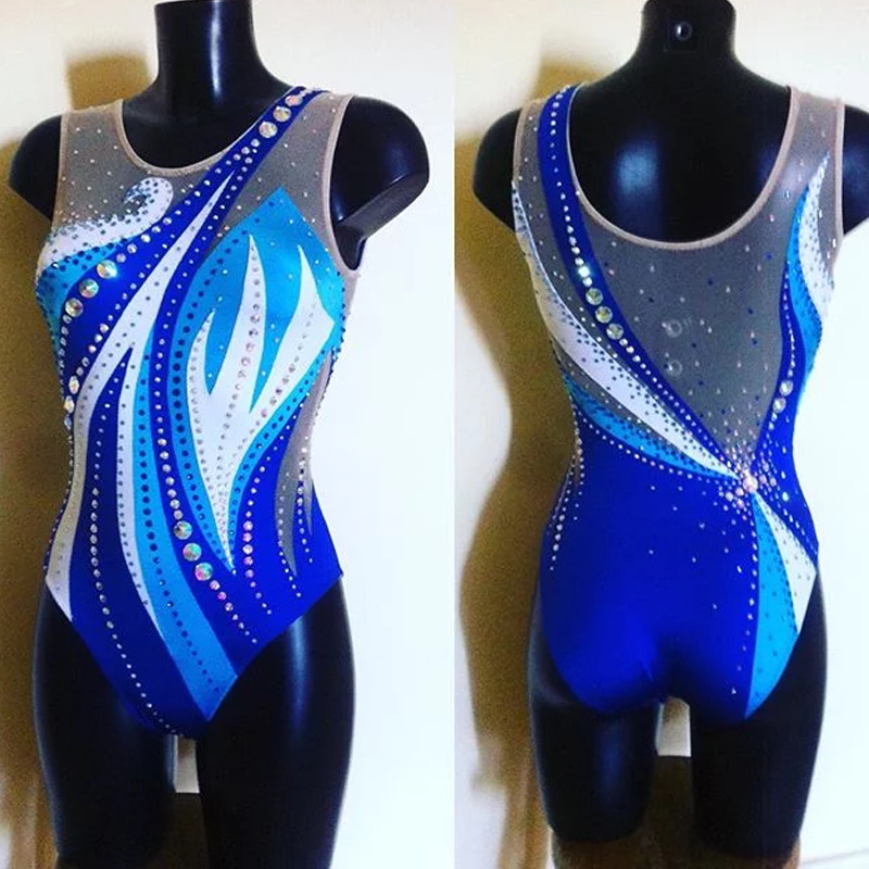 liuhuo花样游泳比赛泳衣表演泳衣专业定制游泳队表演服蓝色23-450