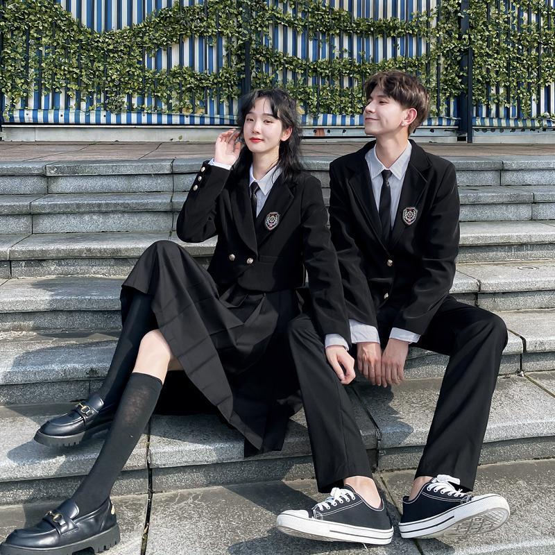 感jk制服情侣装秋装学生衬衫黑色百褶裙套装气质班服ins潮流