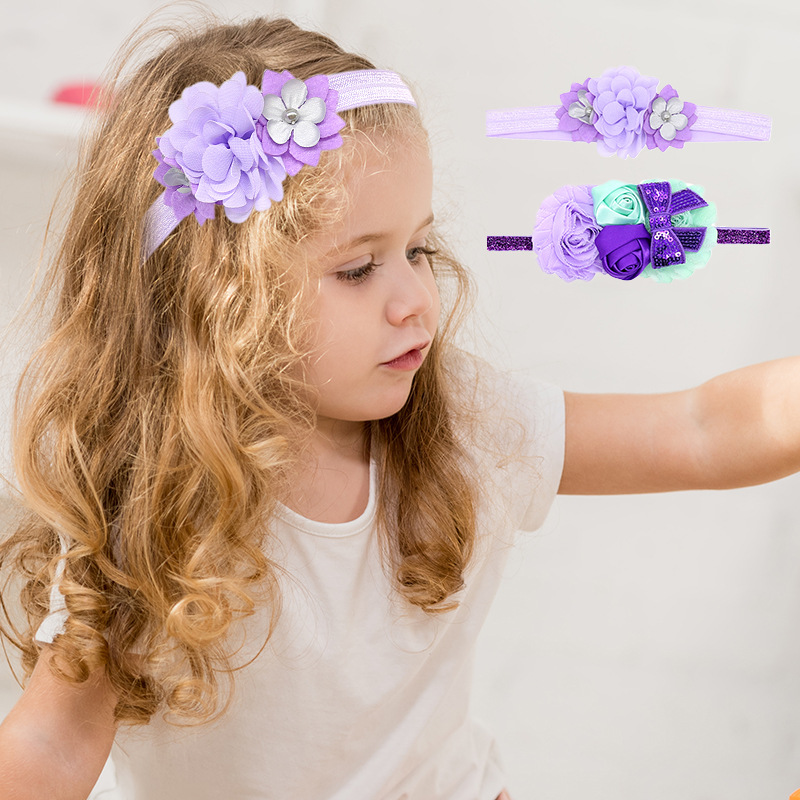 欧美外贸儿童雪纺无纺布小花朵组合婴幼儿发带弹性头带儿童-阿里巴巴