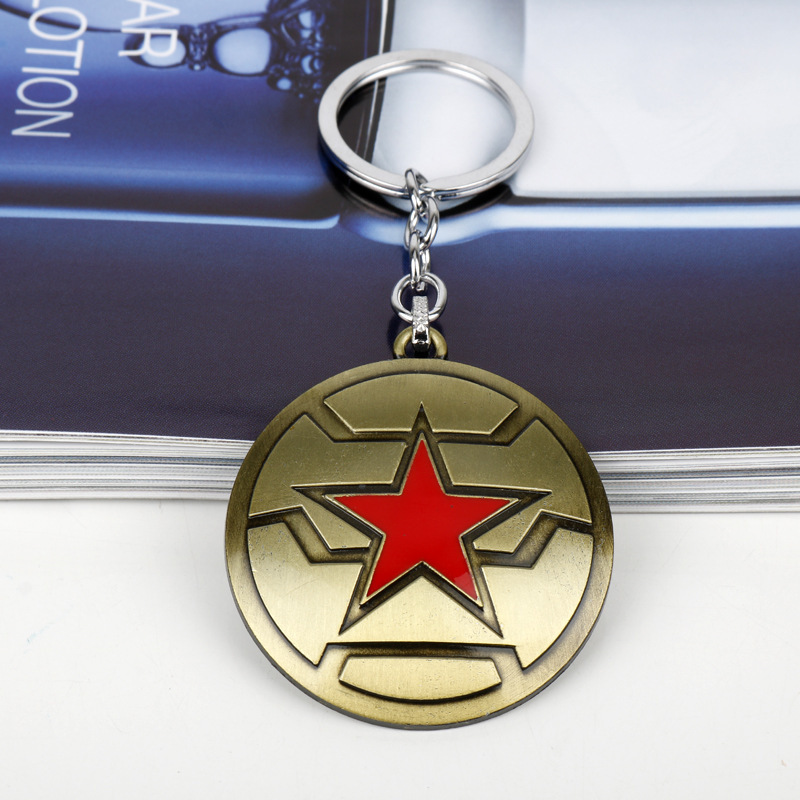 影视周边美国队长冬日战士冬兵盾牌钥匙扣汽车挂件批发