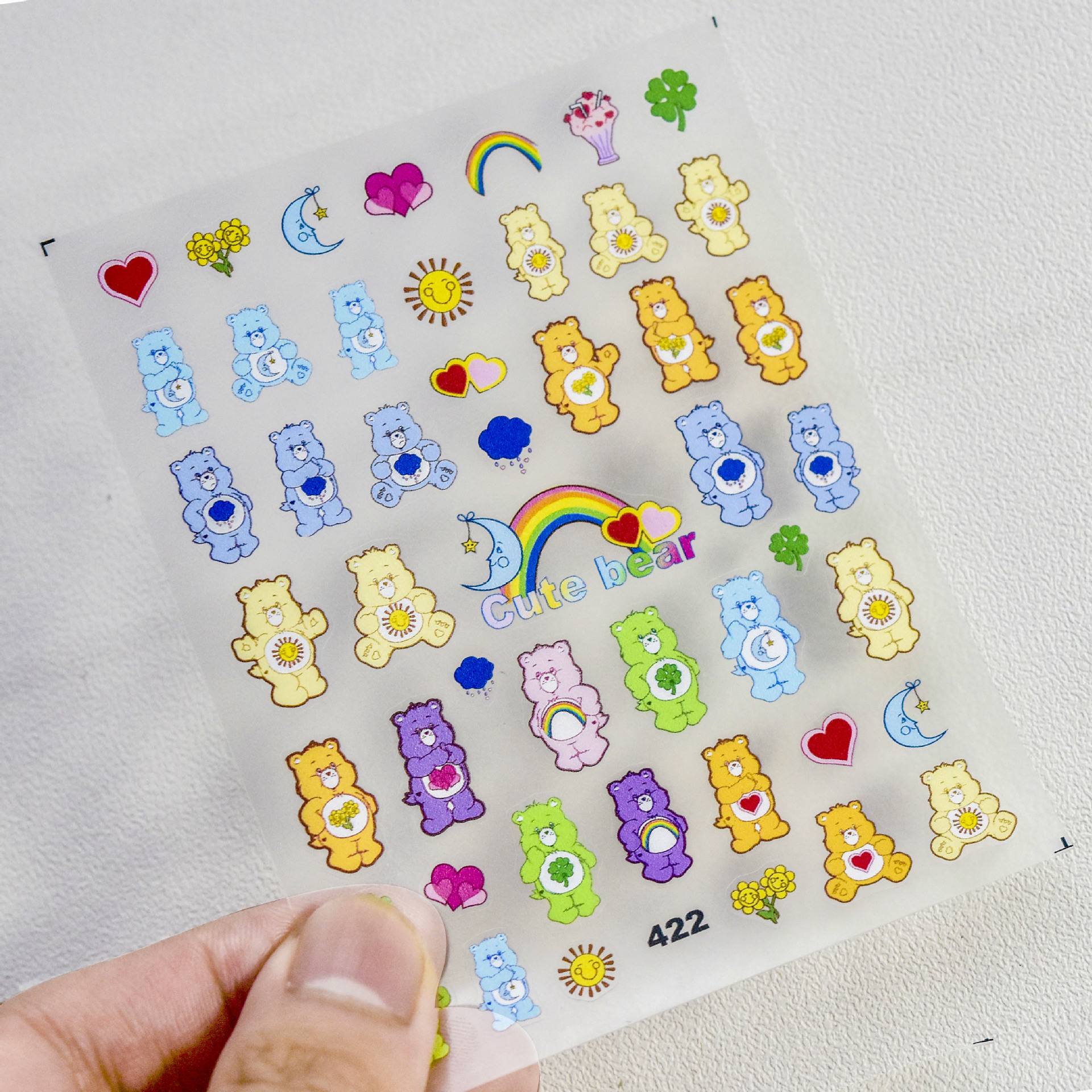 tomoni薄韧422 热款背胶可爱美甲贴日系贴纸5d指甲贴纸彩虹熊贴纸