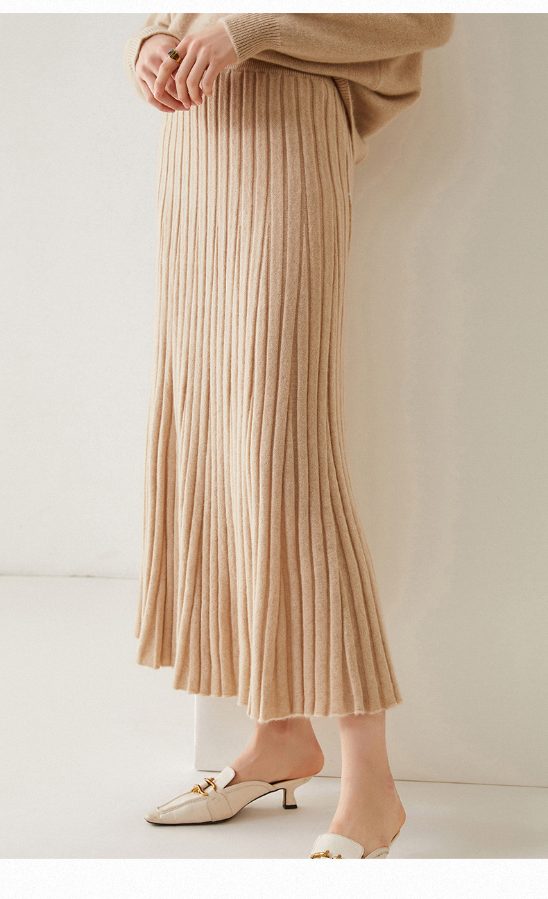 100%纯羊绒针织半身裙女中长款百搭a字裙韩版休闲喇叭裙高腰秋冬