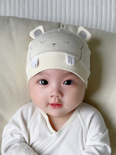 小熊造型婴儿胎帽夏季薄款护卤门初生新生儿宝宝纯棉单层夏款帽子