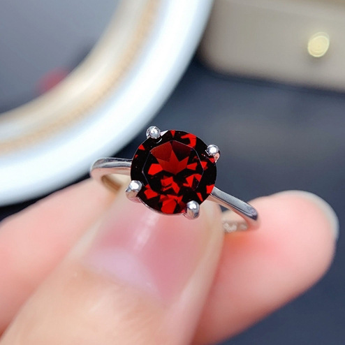 四爪新款2克拉简约仿真红宝石开口戒指女 时尚彩宝活口指环手饰品