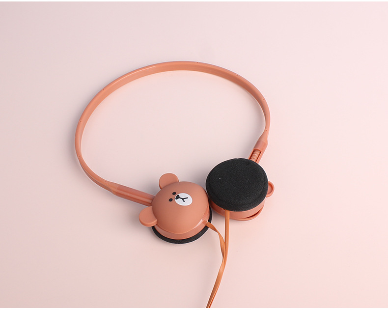 kn200可爱卡通动物型图案耳挂式耳机运动线控语音通话耳机批发