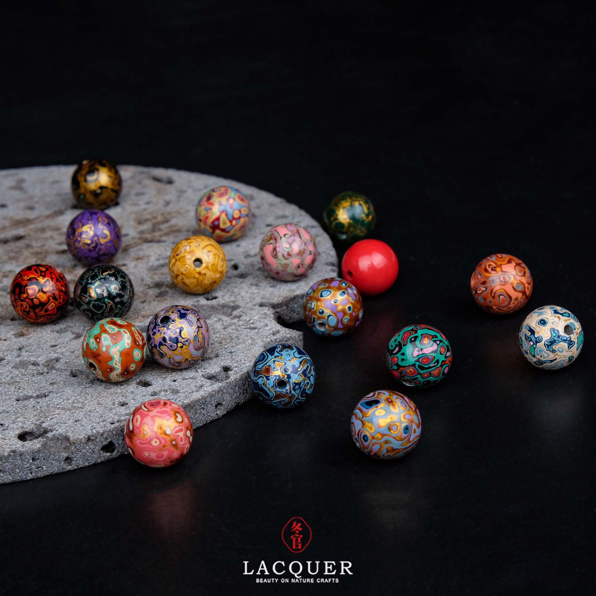 大漆珠1.2冬官漆器非遗文玩佛珠饰品配饰可diy圆珠手串