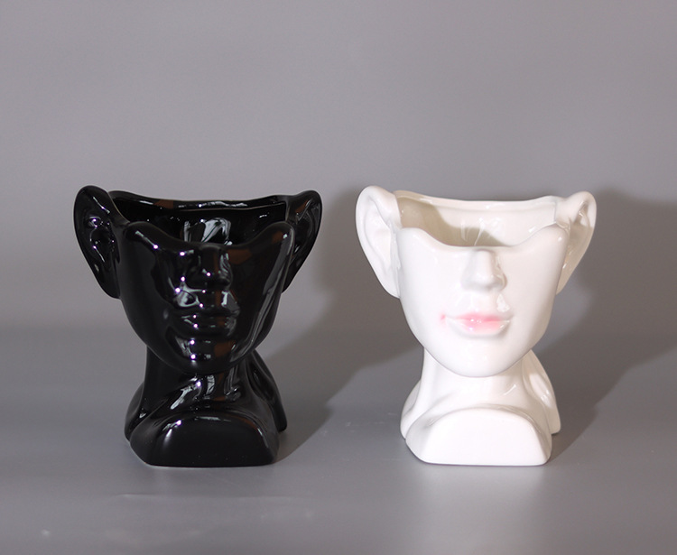 跨境电商室内桌面陶瓷花瓶白色人头人脸头像创意人体艺术鲜花花器