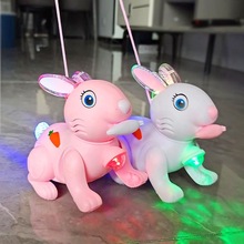 电动发光蹦蹦兔闪光音乐牵绳小兔子玩具会跑抖音网红夜市地摊货源