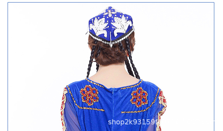 新疆雪莲花帽维吾尔族帽子女新疆舞头饰带辫子舞蹈表演亮片小花帽