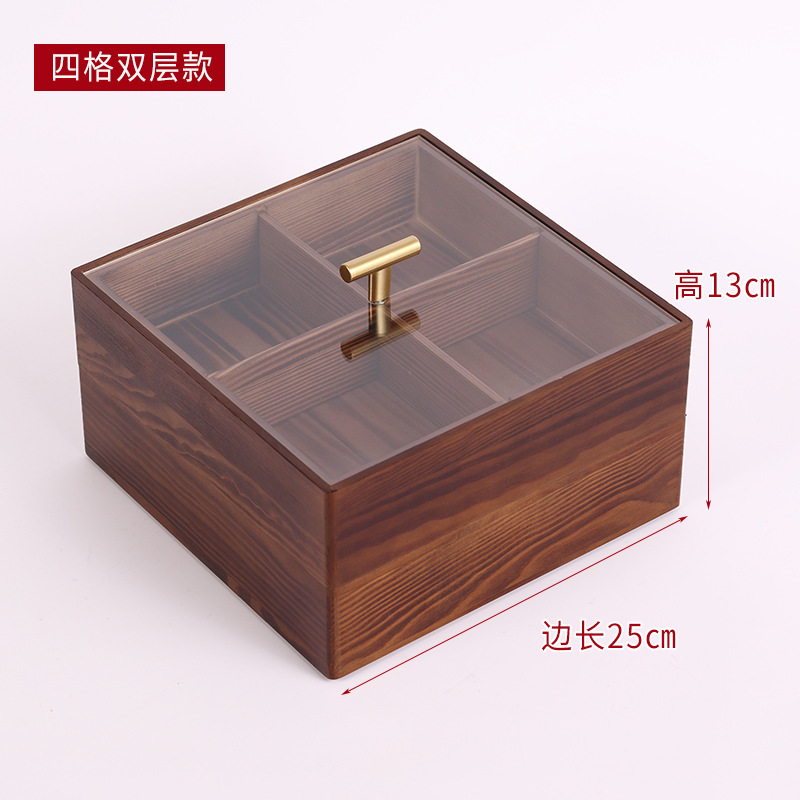 New Chinese Nuts Snack Storage Box Living Room Home New Year Grid Dried Fruit Box Melon Seeds Candy Box Solid Wood Fruit Plate