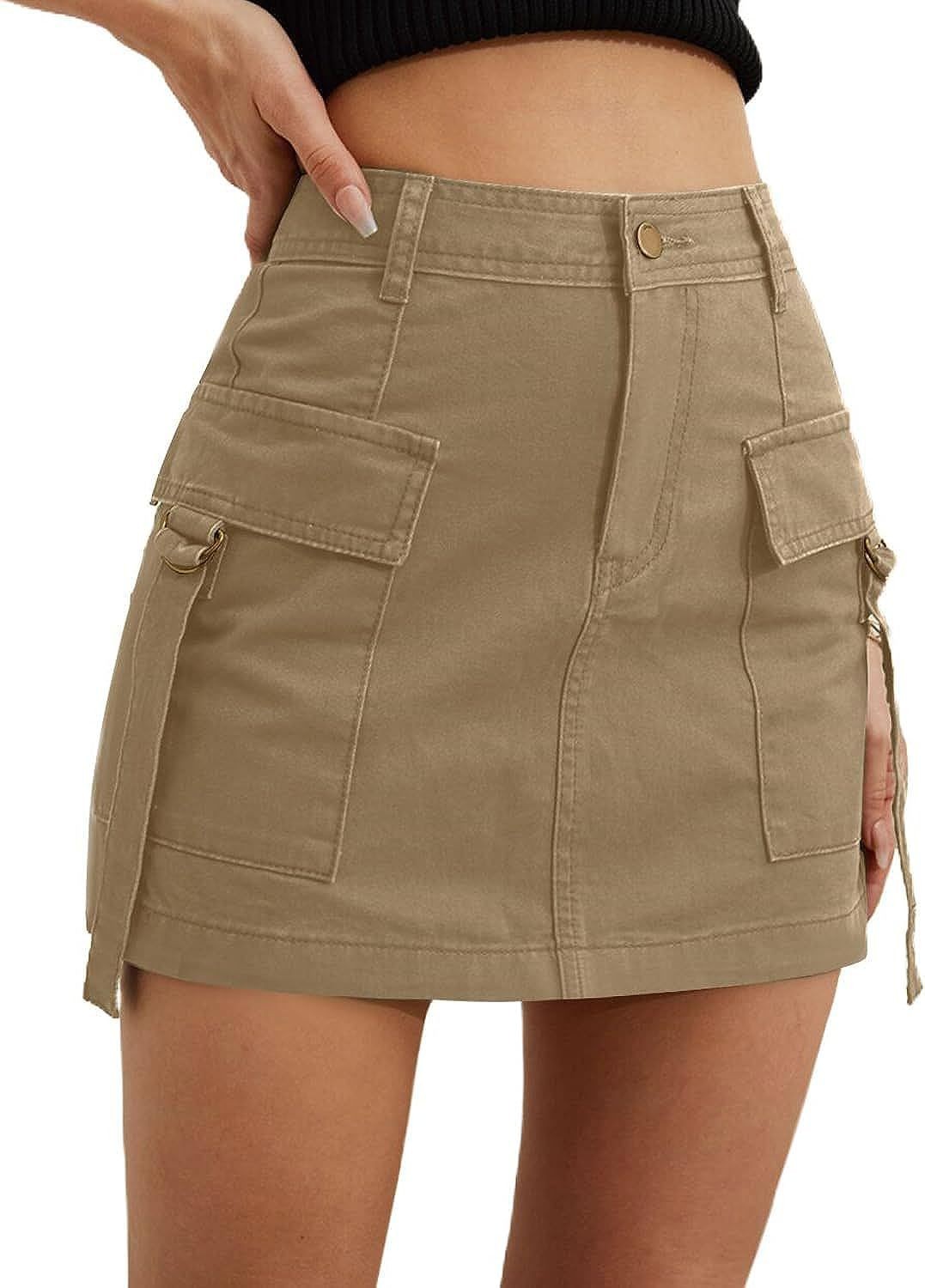 Cross-Border 2023 Amazon New Ladies Low Waist Suit Skirt Pocket Cotton Mini Comfortable Hip Lift Casual Skirt